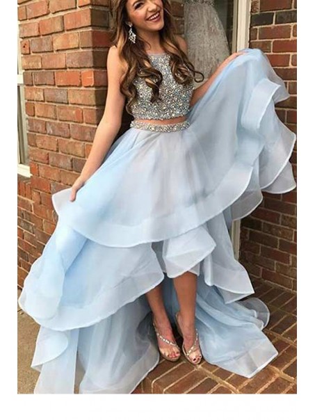 Two Pieces High Low Beaded Prom Dresses Party Evening Gowns 99602413