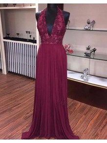 Burgundy Halter V-Neck Lace Prom Dresses Party Evening Gowns 99602415 Burgundy Halter V-Neck Lace Prom Dresses Party Evening Gowns 99602415