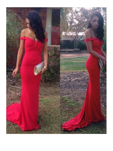 Long Red Mermaid Off-the-Shoulder Prom Dresses Party Evening Gowns 99602418