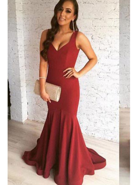 Mermaid V-Neck Burgundy Long Prom Dresses Party Evening Gowns 99602424