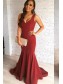 Mermaid V-Neck Burgundy Long Prom Dresses Party Evening Gowns 99602424
