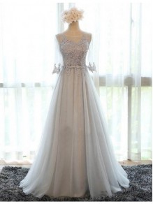 A-Line Illusion Neckilne 3/4 Length Sleeves Prom Dresses Party Evening Gowns 99602425
