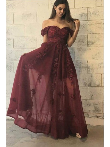 Lace Off-the-Shoulder Long Prom Dresses Party Evening Gowns 99602429