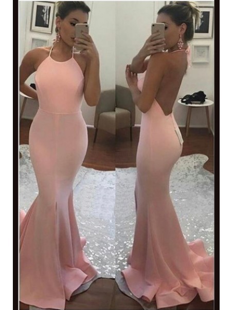 Long Pink Halter Mermaid Prom Dresses Party Evening Gowns 99602431