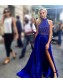 Sexy Beaded Blue Long Prom Dresses Party Evening Gowns with Slit 99602432