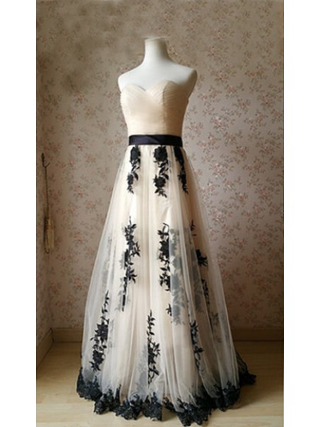 A-Line Sweetheart Lace Tulle Long Prom Dresses Party Evening Gowns 99602441
