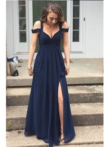 Long Navy Chiffon Side Slit Prom Dresses Party Evening Gowns 99602442 Long Navy Chiffon Side Slit Prom Dresses Party Evening Gowns 99602442
