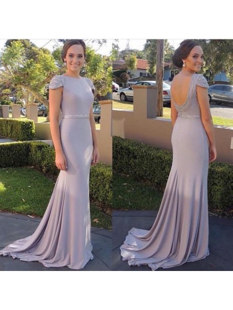 Mermaid Cap Sleeves Beaded Long Prom Dresses Party Evening Gowns 99602448