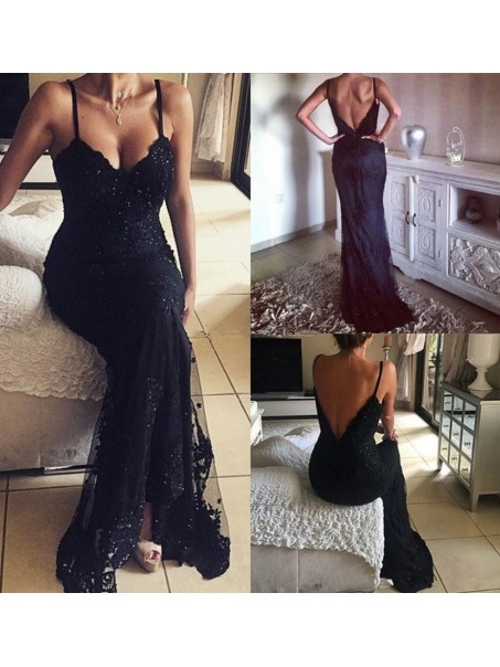 Long Spaghetti Straps Lace Prom Dresses Party Evening Gowns 99602450 Long Spaghetti Straps Lace Prom Dresses Party Evening Gowns 99602450