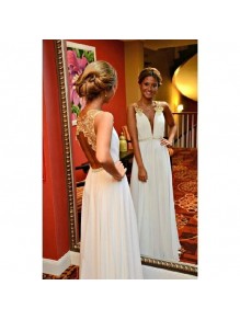 Long White Gold Lace Appliques Prom Dresses Party Evening Gowns 99602460