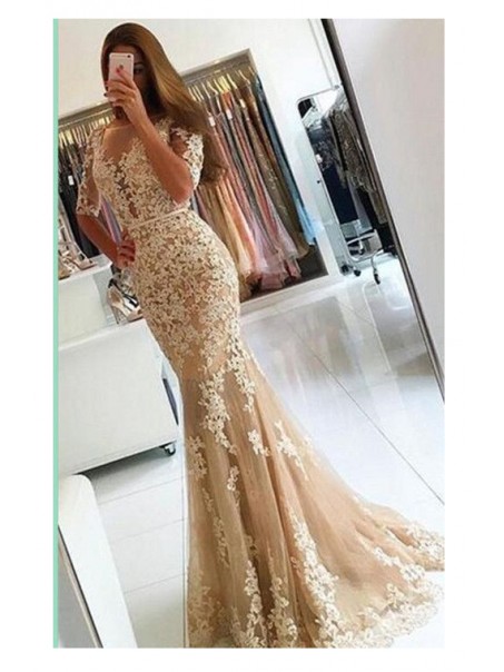 Mermaid Short Sleeves Lace Appliques Long Prom Dresses Party Evening Gowns 99602462 Mermaid Short Sleeves Lace Appliques Long Prom Dresses Party Evening Gowns 99602462
