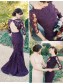 3/4 Length Sleeves Mermaid Long Purple Lace Prom Dresses Party Evening Gowns 99602464