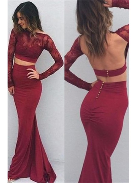Long Sleeves Lace Mermaid Two Pieces Open Back Prom Dresses Party Evening Gowns 99602469 Long Sleeves Lace Mermaid Two Pieces Open Back Prom Dresses Party Evening Gowns 99602469