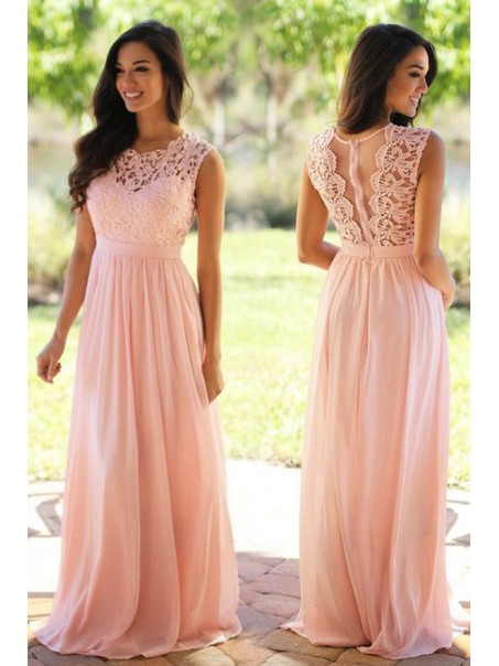 Long Pink Lace Chiffon Prom Dresses Party Evening Gowns 99602470