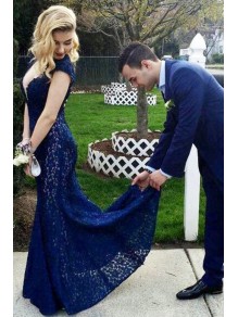 Long Blue Mermaid Lace Open Back Prom Dresses Party Evening Gowns 99602473 Long Blue Mermaid Lace Open Back Prom Dresses Party Evening Gowns 99602473