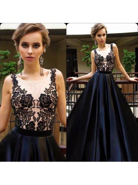 A-Line Long Black Lace Prom Dresses Party Evening Gowns 99602487