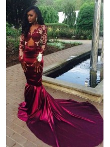 Sexy Long Sleeves Lace Mermaid Prom Dresses Party Evening Gowns 99602499