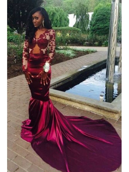 Sexy Long Sleeves Lace Mermaid Prom Dresses Party Evening Gowns 99602499