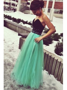 Long Black Mint Sweetheart Beaded Tulle Prom Dresses Party Evening Gowns 99602510