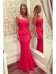 Mermaid Long Red Lace Prom Dresses Party Evening Gowns 99602515