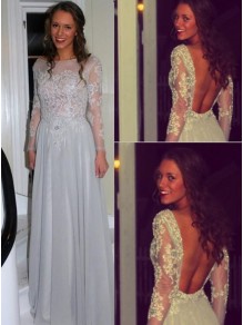 Long Sleeves Beaded Lace Backless Prom Dresses Party Evening Gowns 99602516