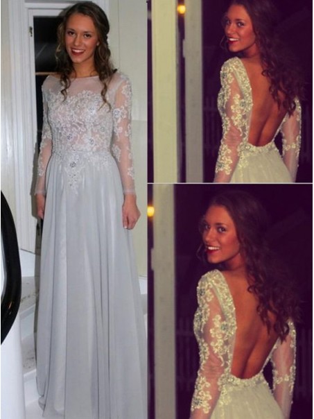 Long Sleeves Beaded Lace Backless Prom Dresses Party Evening Gowns 99602516