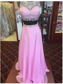 Long Pink Beaded Chiffon Prom Dresses Party Evening Gowns 99602522 Long Pink Beaded Chiffon Prom Dresses Party Evening Gowns 99602522