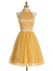 Short Yellow Homecoming Cocktail Prom Dresses 99602524