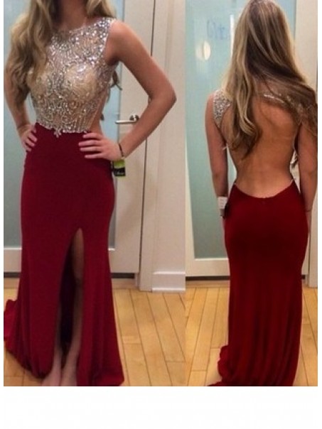 Long Burgundy Beaded Open Back Prom Dresses Party Evening Gowns 99602526