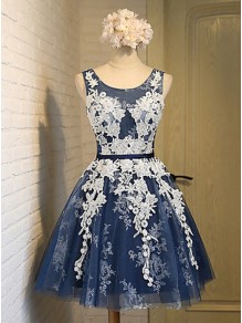 Short Blue Tulle White Lace Appliques Homecoming Cocktail Prom Dresses 99602527 Short Blue Tulle White Lace Appliques Homecoming Cocktail Prom Dresses 99602527