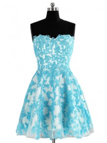 Short Blue Lace Appliques Homecoming Cocktail Prom Dresses 99602528