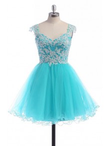 Short Blue Lace Tulle Homecoming Cocktail Prom Dresses Party Evening Gowns 99602529