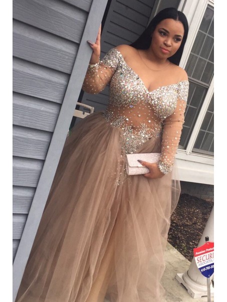 Long Sleeves V-Neck Beaded Plus Size Prom Dresses Party Evening Gowns 99602547 Long Sleeves V-Neck Beaded Plus Size Prom Dresses Party Evening Gowns 99602547
