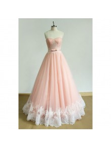 A-Line Long Pink Lace Prom Dresses Party Evening Gowns 99602548