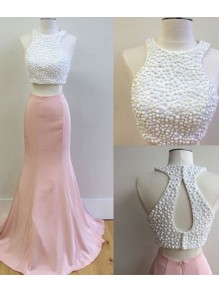 Two Pieces Pink White Prom Dresses Party Evening Gowns 99602549