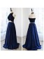 Chic Two Pieces Halter Sleeveless Royal Blue Floor-Length Prom Dresses 99602553