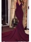 Mermaid Low V-Neck Burgundy Long Prom Dresses 99602555