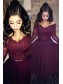 Assymetrical Two Pieces Lace Burgundy Long Evening Party Prom Dresses 99602556