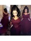 Assymetrical Two Pieces Lace Burgundy Long Evening Party Prom Dresses 99602556