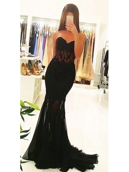 Long Black Sexy Lace Mermaid Prom Party Dresses 99602559