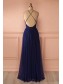 Sexy Long Blue Low V-Neck Simple Tulle Prom Party Dresses 99602562
