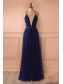 Sexy Long Blue Low V-Neck Simple Tulle Prom Party Dresses 99602562