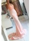 Elegant Mermaid Halter Lace Long Pink Prom Evening Dresses 99602563