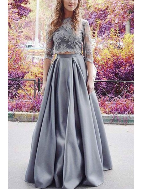 A-Line Two Pieces Lace Long Prom Evening Dresses 99602567