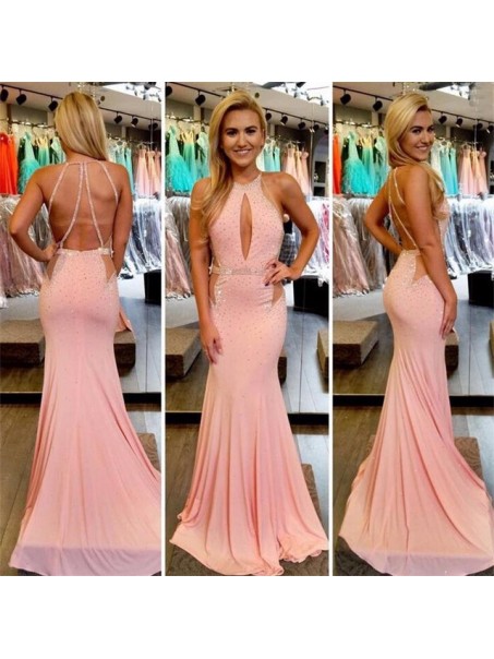 Mermaid Beaded Long Pink Prom Evening Dresses 99602568