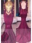 Mermaid High Neck Long Sleeves Prom Evening Dresses with Gold Appliques 99602571