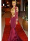 Mermaid High Neck Long Sleeves Prom Evening Dresses with Gold Appliques 99602572