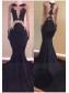 Mermaid Long Black High Neck Prom Evening Dresses with Gold Lace Appliques 99602573