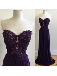 Long Purple Chiffon Long Prom Evening Dresses with Lace Appliques 99602580