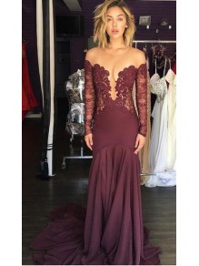 Sexy Lace Long Sleeves Illusion Neckline Long Prom Evening Dresses 99602582 Sexy Lace Long Sleeves Illusion Neckline Long Prom Evening Dresses 99602582